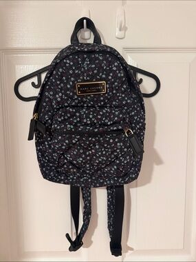 Marc Jacobs Black Quilted Mini Backpack with Blue and Pink Floral Print